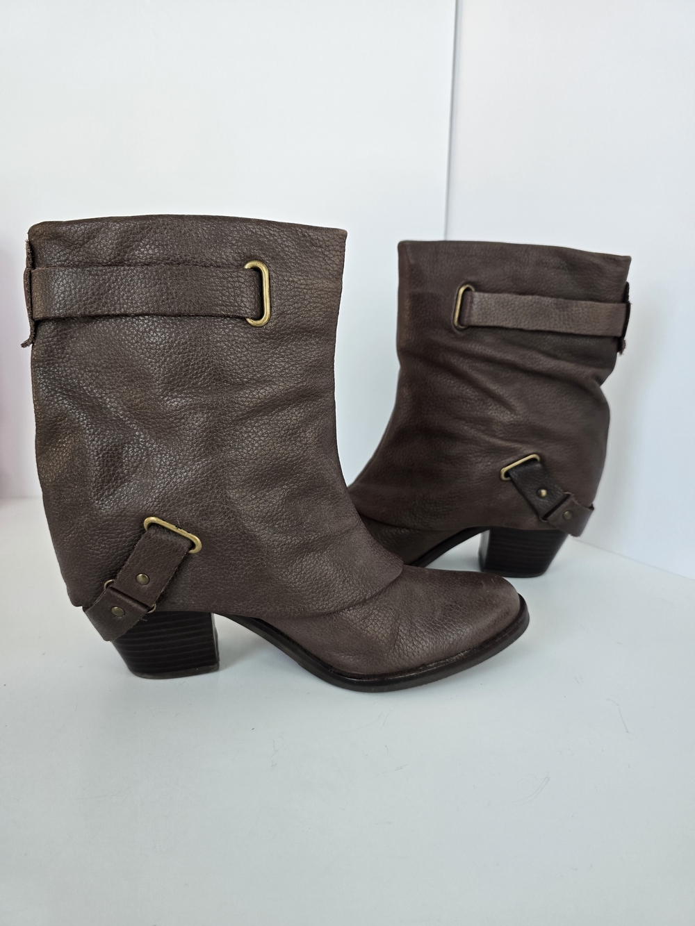 Matisse Western Dark Brown Leather Mid-Calf Buckle Boots